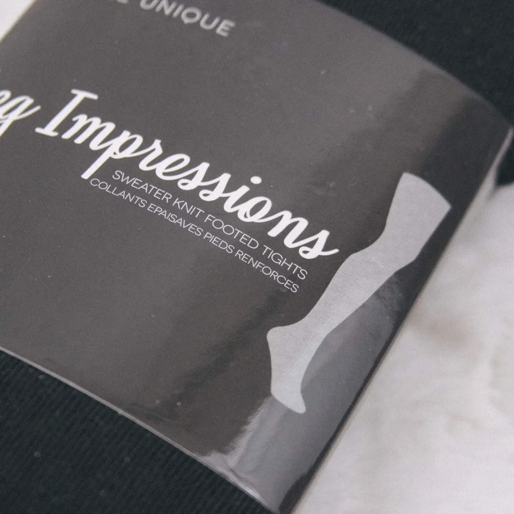 Leg Impressions Black Sweater Knit Footed Tights